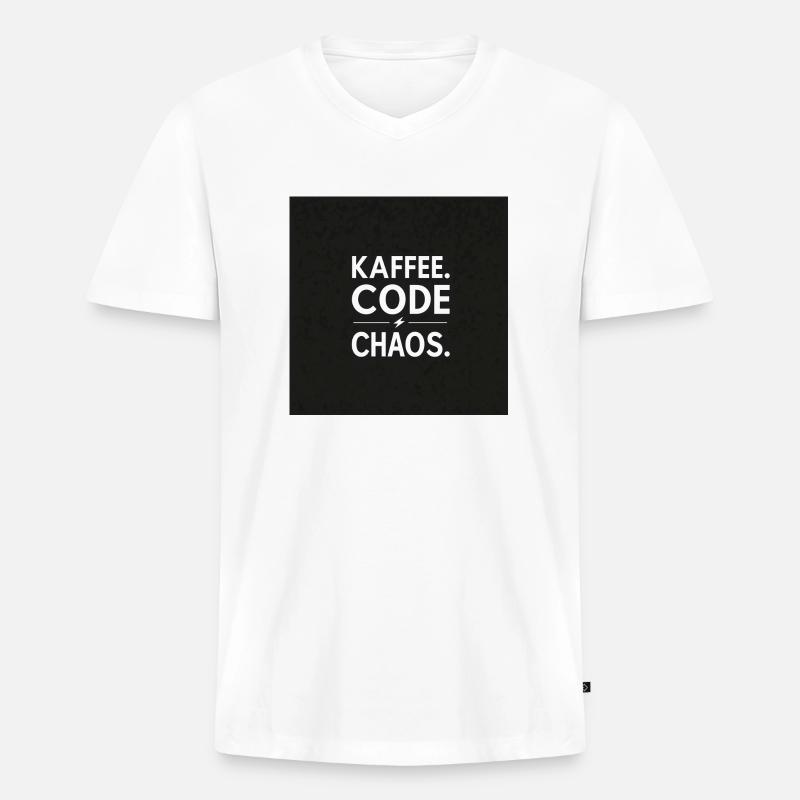 Kaffee, Code, Chaos - Männer Premium Bio T-Shirt mit V-Ausschnitt - Weiß