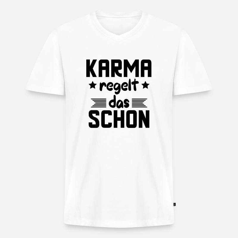 Karma regelt das schon - Männer Premium Bio T-Shirt mit V-Ausschnitt - Weiß