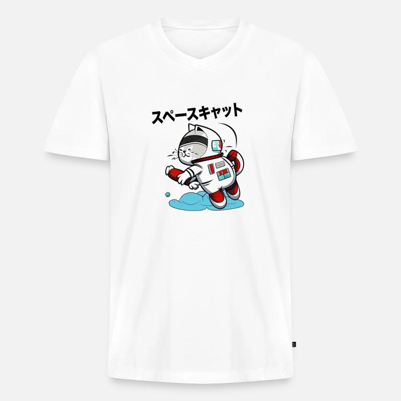 SPACE CAT JAPANISCH - Männer Premium Bio T-Shirt mit V-Ausschnitt - Weiß