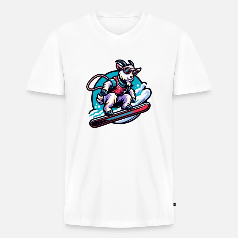 Ziege Snowboard Winter Abenteuer - Männer Premium Bio T-Shirt mit V-Ausschnitt - Weiß