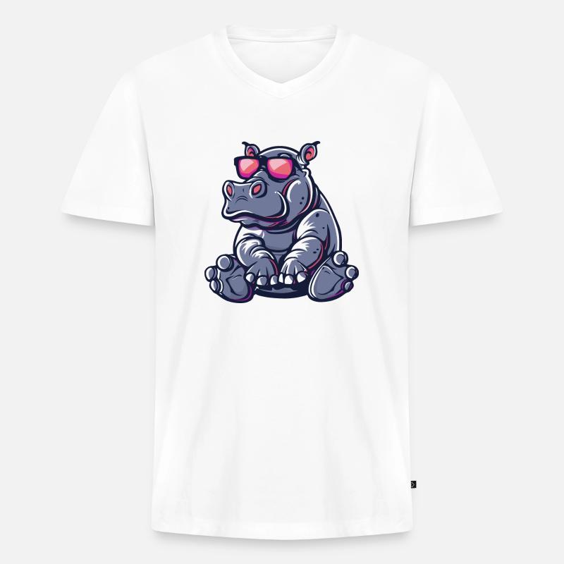 Nilpferd Comic Cool - Männer Premium Bio T-Shirt mit V-Ausschnitt - Weiß