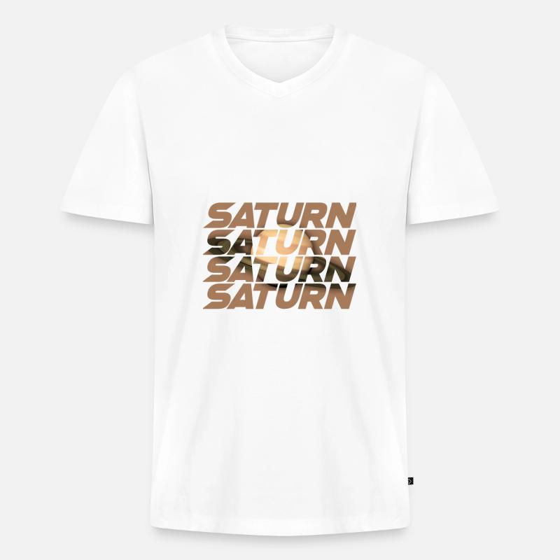 Saturn Design - Männer Premium Bio T-Shirt mit V-Ausschnitt - Weiß