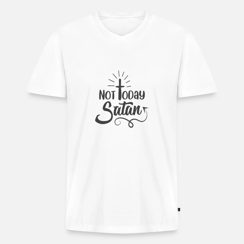 Christliches Design, nicht heute Satan - Männer Premium Bio T-Shirt mit V-Ausschnitt - Weiß