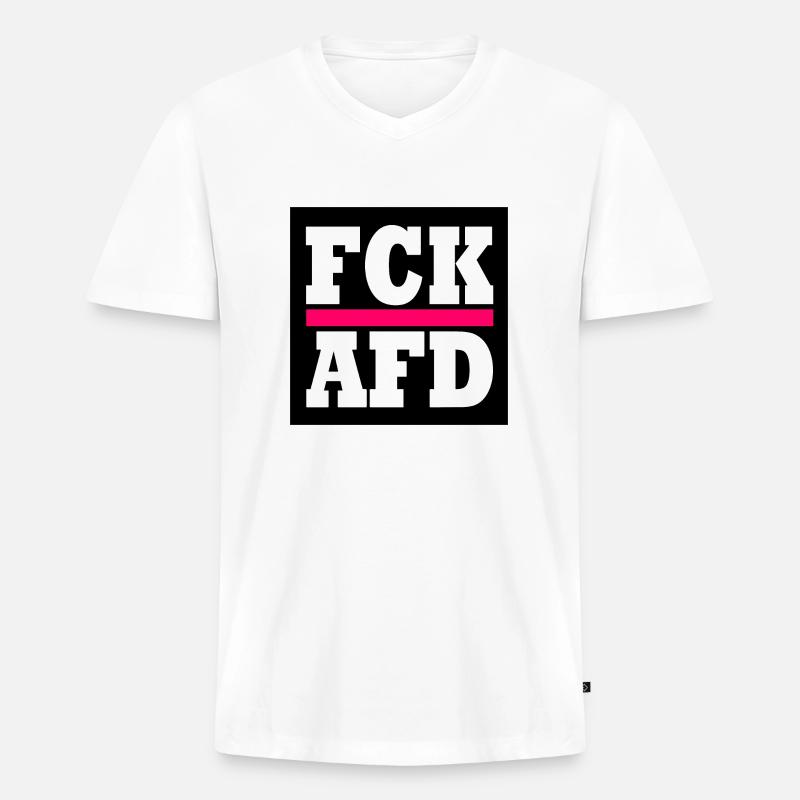 Fck afd - Männer Premium Bio T-Shirt mit V-Ausschnitt - Weiß