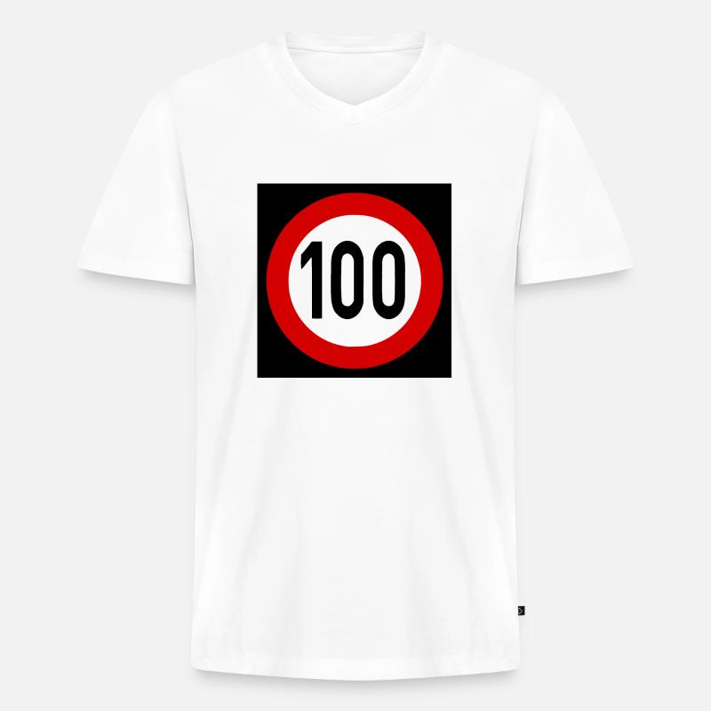 Geschwindigkeitsszeichen TempoLimit 100 Schild - Männer Premium Bio T-Shirt mit V-Ausschnitt - Weiß