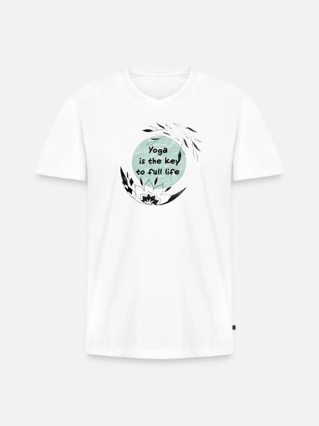 Yoga - Männer Premium Bio T-Shirt mit V-Ausschnitt - Weiß