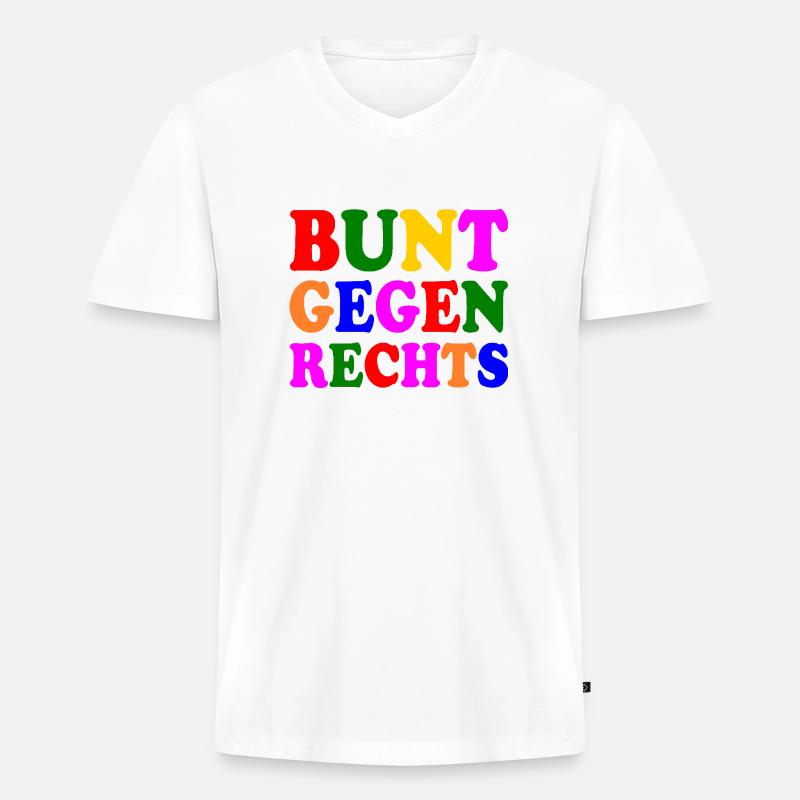 Bunt gegen rechts - Männer Premium Bio T-Shirt mit V-Ausschnitt - Weiß