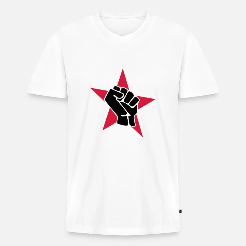 Roter Stern mit Faust - Männer Premium Bio T-Shirt mit V-Ausschnitt - Weiß