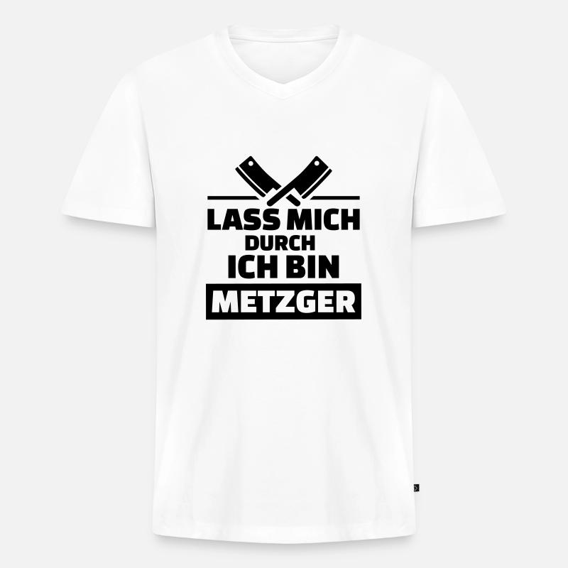 Metzger - Männer Premium Bio T-Shirt mit V-Ausschnitt - Weiß