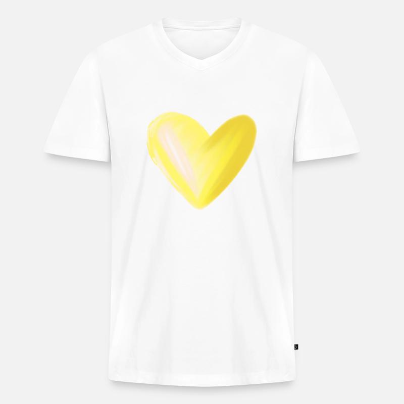Herz gelb Geschenkidee - Männer Premium Bio T-Shirt mit V-Ausschnitt - Weiß