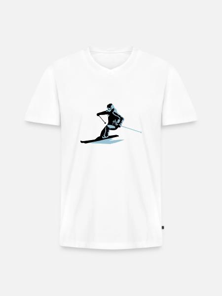 skieur, ski - T-shirt encolure en V Premium bio Homme - blanc