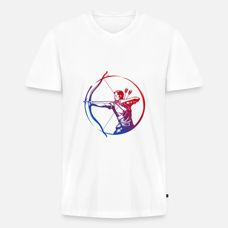 Bogenschießen Silhouette Bunt - Männer Premium Bio T-Shirt mit V-Ausschnitt - Weiß