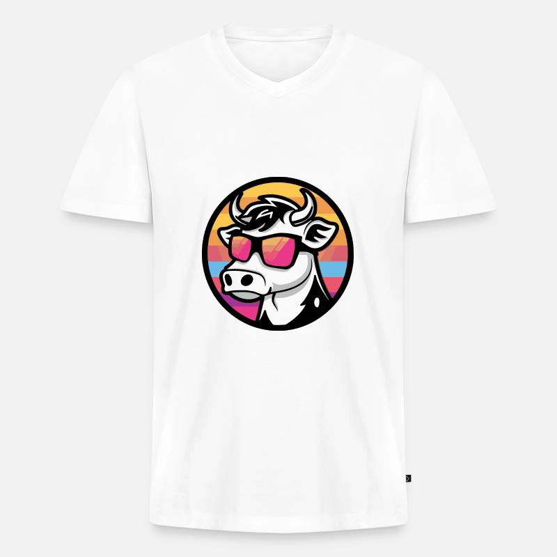 Kuh Comic Cool Sommer - Männer Premium Bio T-Shirt mit V-Ausschnitt - Weiß