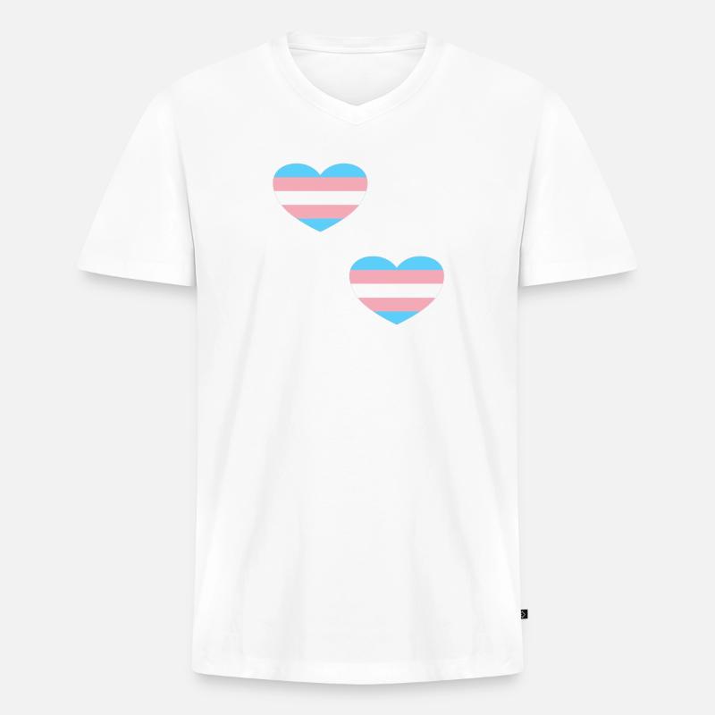 Trans Flagge Herzen - Männer Premium Bio T-Shirt mit V-Ausschnitt - Weiß