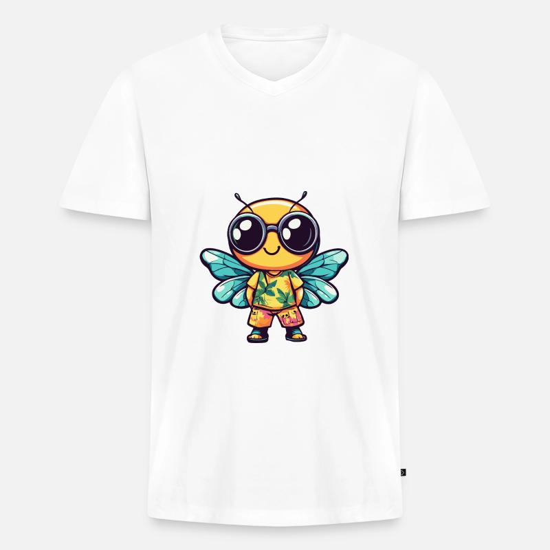 Libelle Comic Urlaub - Männer Premium Bio T-Shirt mit V-Ausschnitt - Weiß