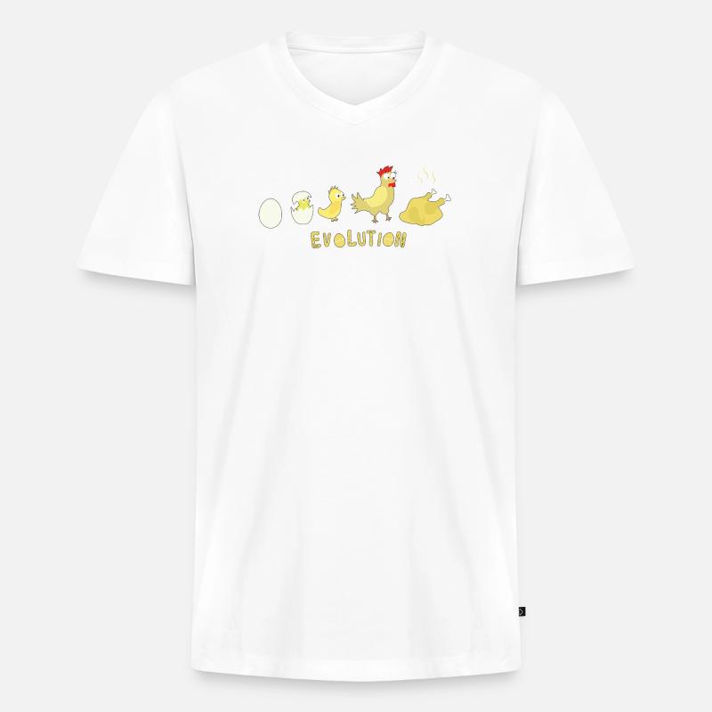 Evolution Egg Pollo Arrosto Pollo Barbecue - Maglietta ecologica premium da uomo con scollo a V - bianco