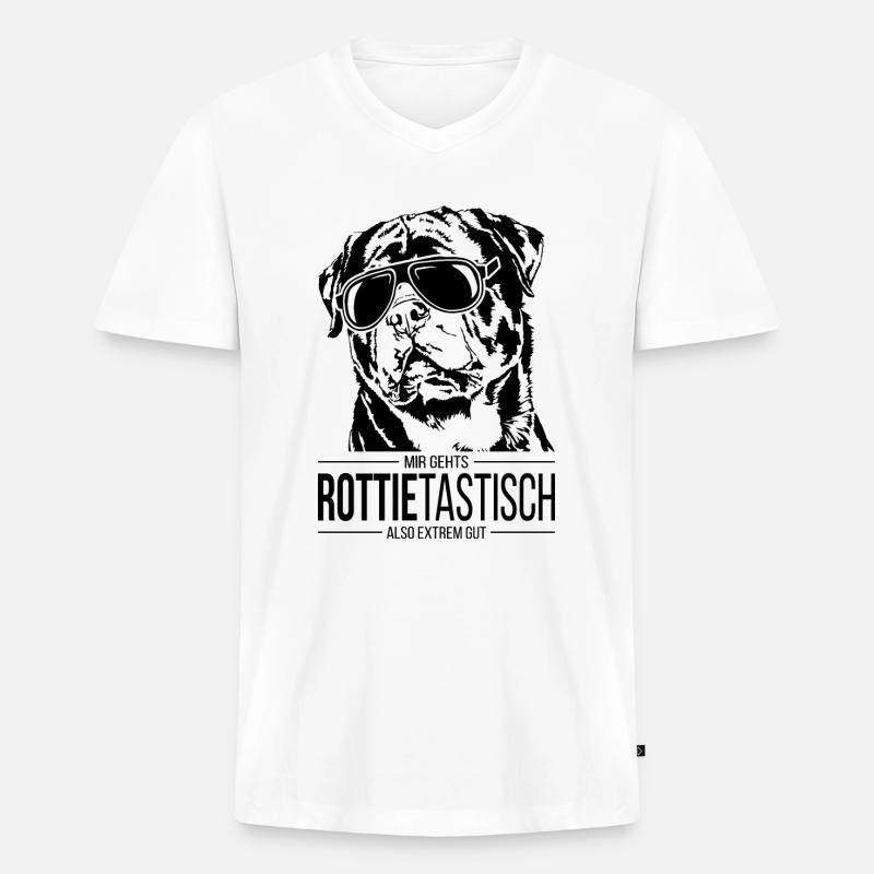 ROTTIETASTISCH Rottweiler Hundespruch Wilsigns - Männer Premium Bio T-Shirt mit V-Ausschnitt - Weiß