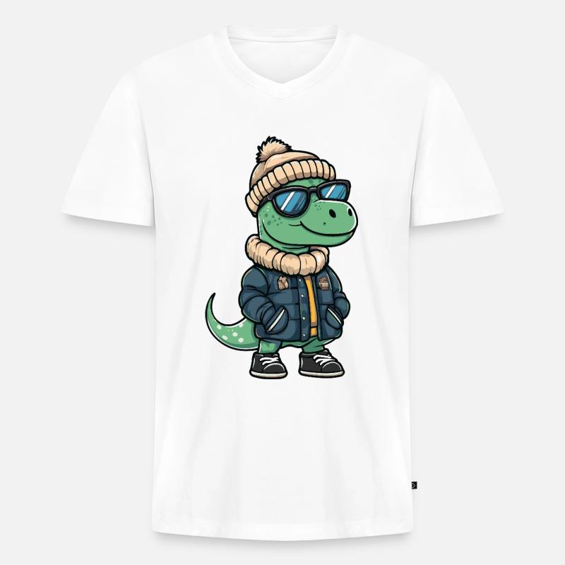 Dinosaurier brontosaurus Cool Comic - Männer Premium Bio T-Shirt mit V-Ausschnitt - Weiß