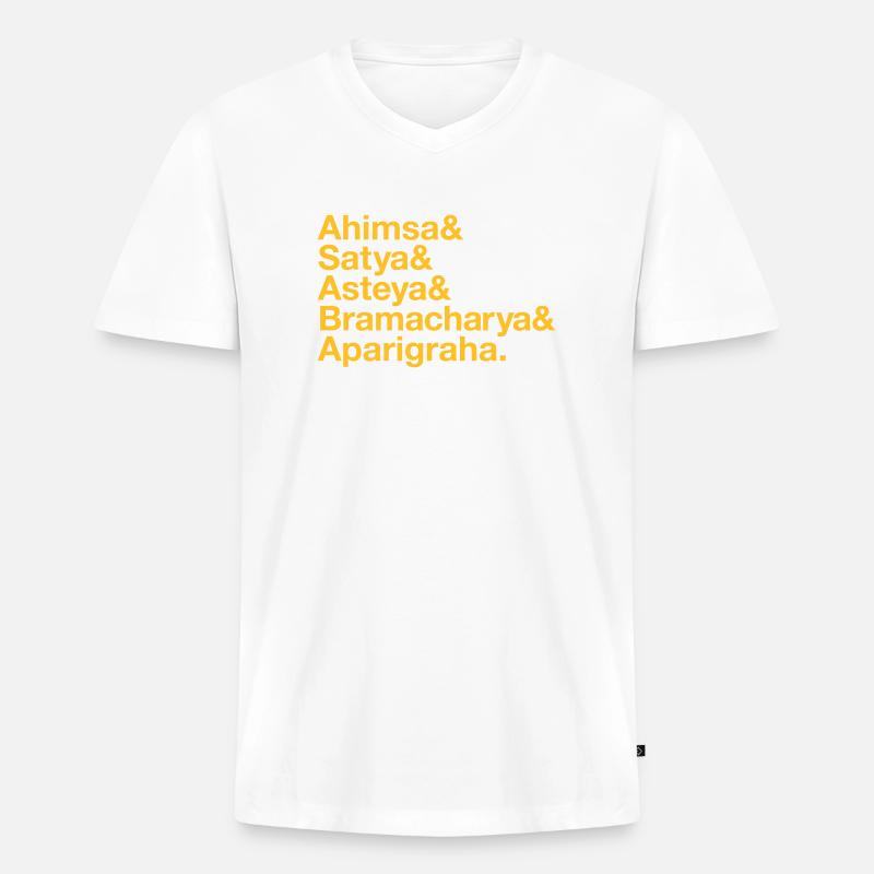 Ahimsa Satya Asteya Bramacharya Aparigraha - Yamas - Männer Premium Bio T-Shirt mit V-Ausschnitt - Weiß