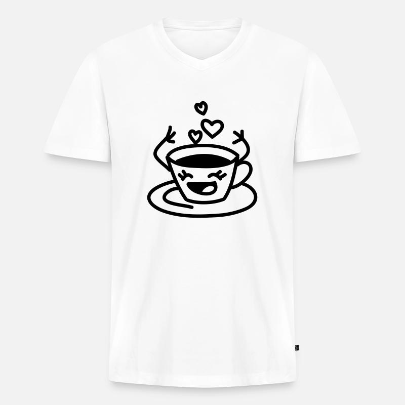 Kaffeetasse Liebe - Männer Premium Bio T-Shirt mit V-Ausschnitt - Weiß