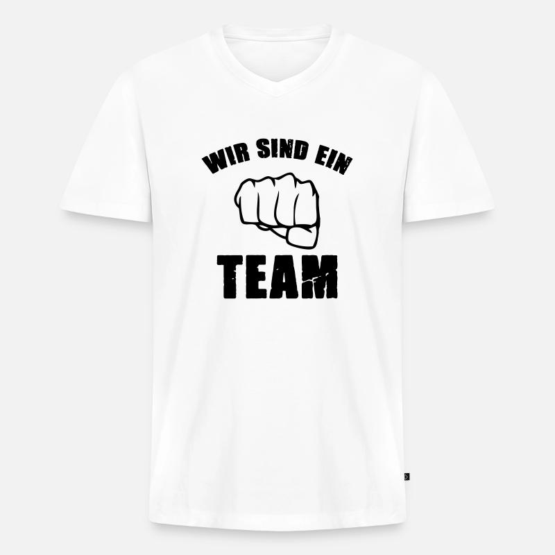 wir sind ein team - Männer Premium Bio T-Shirt mit V-Ausschnitt - Weiß