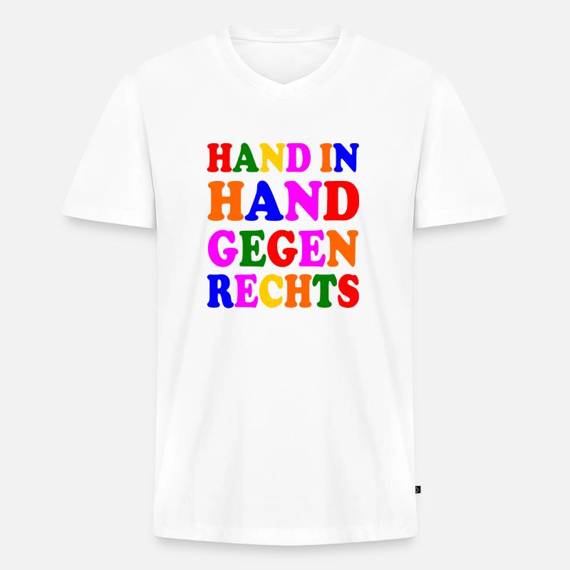 Gegen rechts - Männer Premium Bio T-Shirt mit V-Ausschnitt - Weiß