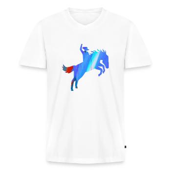 reitsport,reiterin,rennreiten,reiten,Western - Männer Premium Bio T-Shirt mit V-Ausschnitt - Weiß - Vorne - Nico (187cm)