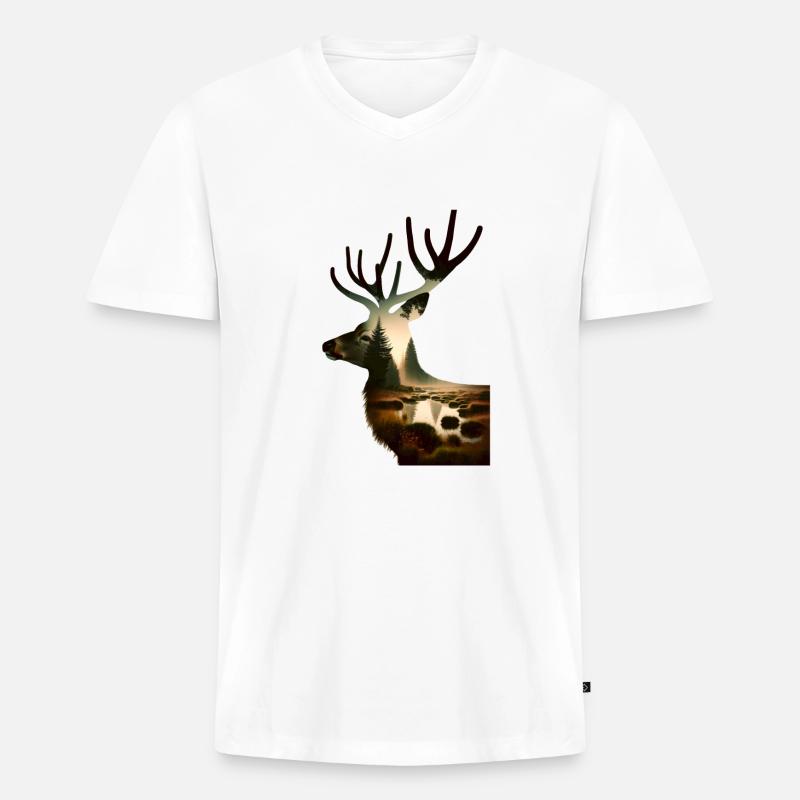 Nature in Deer Pattern - Männer Premium Bio T-Shirt mit V-Ausschnitt - Weiß