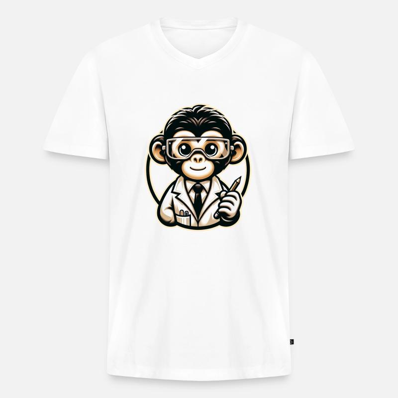 Cute Monkey Scientist - Männer Premium Bio T-Shirt mit V-Ausschnitt - Weiß
