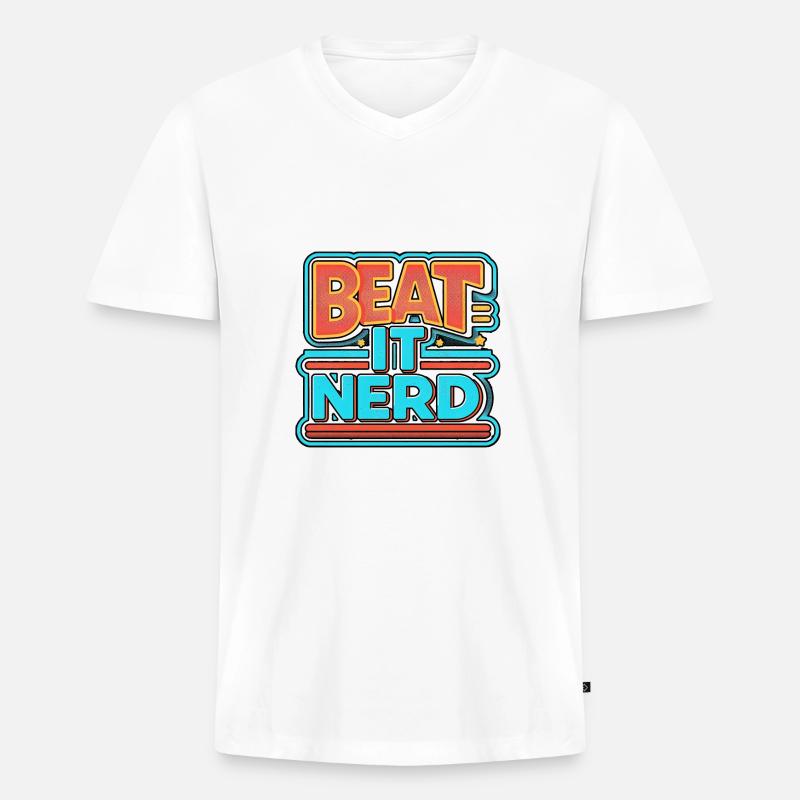 Beat it Nerd 8 - Männer Premium Bio T-Shirt mit V-Ausschnitt - Weiß