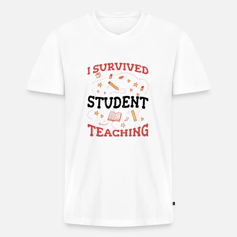 I Survived Student Teaching 5 - Männer Premium Bio T-Shirt mit V-Ausschnitt - Weiß