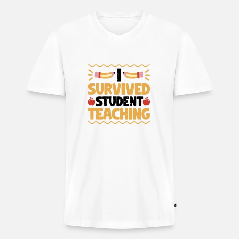 I Survived Student Teaching 7 - Männer Premium Bio T-Shirt mit V-Ausschnitt - Weiß