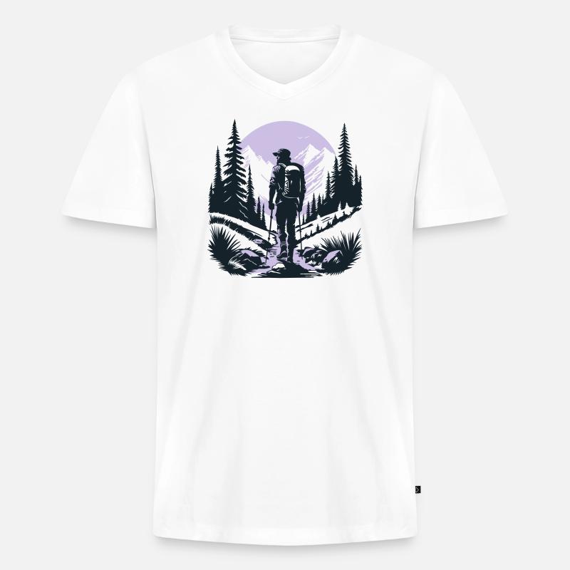 Hike with me - Männer Premium Bio T-Shirt mit V-Ausschnitt - Weiß