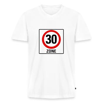 30 Zone - Männer Premium Bio T-Shirt mit V-Ausschnitt - Weiß - Vorne - Nico (187cm)