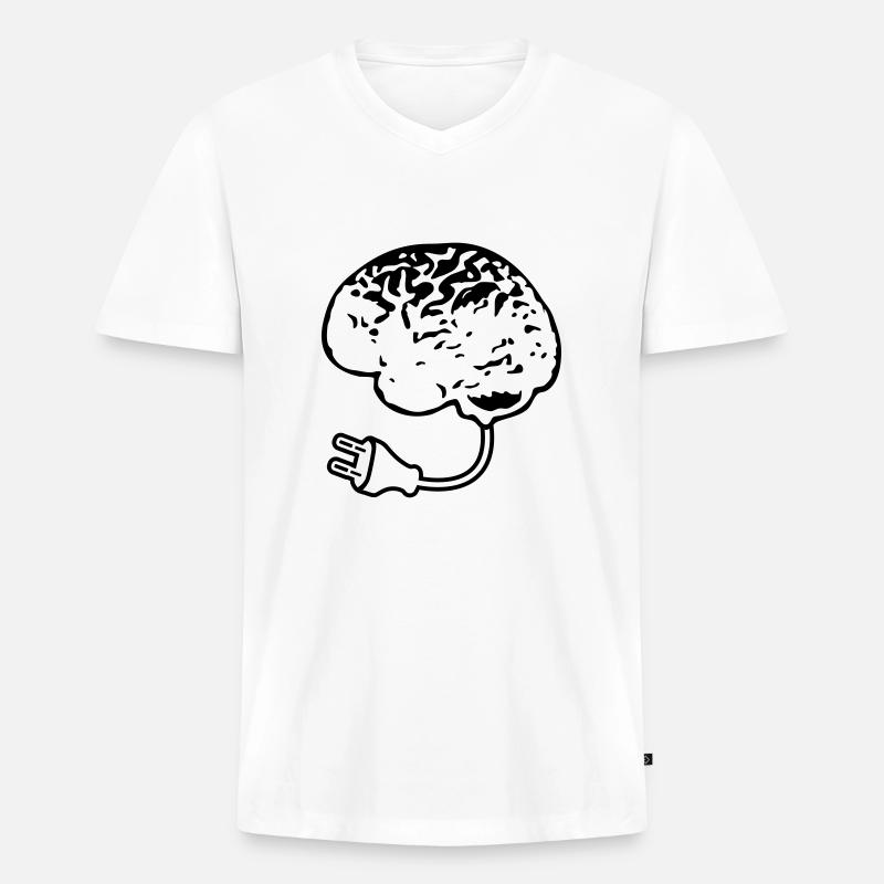 Brain Plug - Männer Premium Bio T-Shirt mit V-Ausschnitt - Weiß