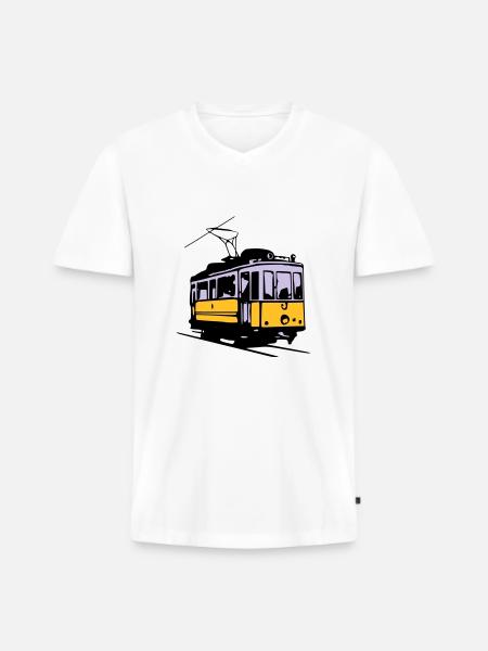 Strassenbahn / Tram - Männer Premium Bio T-Shirt mit V-Ausschnitt - Weiß