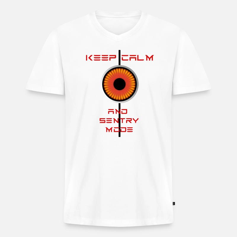 Keep Calm and Sentrymode Tesla - Männer Premium Bio T-Shirt mit V-Ausschnitt - Weiß