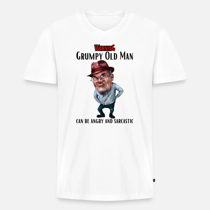 Warning Grumpy Old Man - Männer Premium Bio T-Shirt mit V-Ausschnitt - Weiß