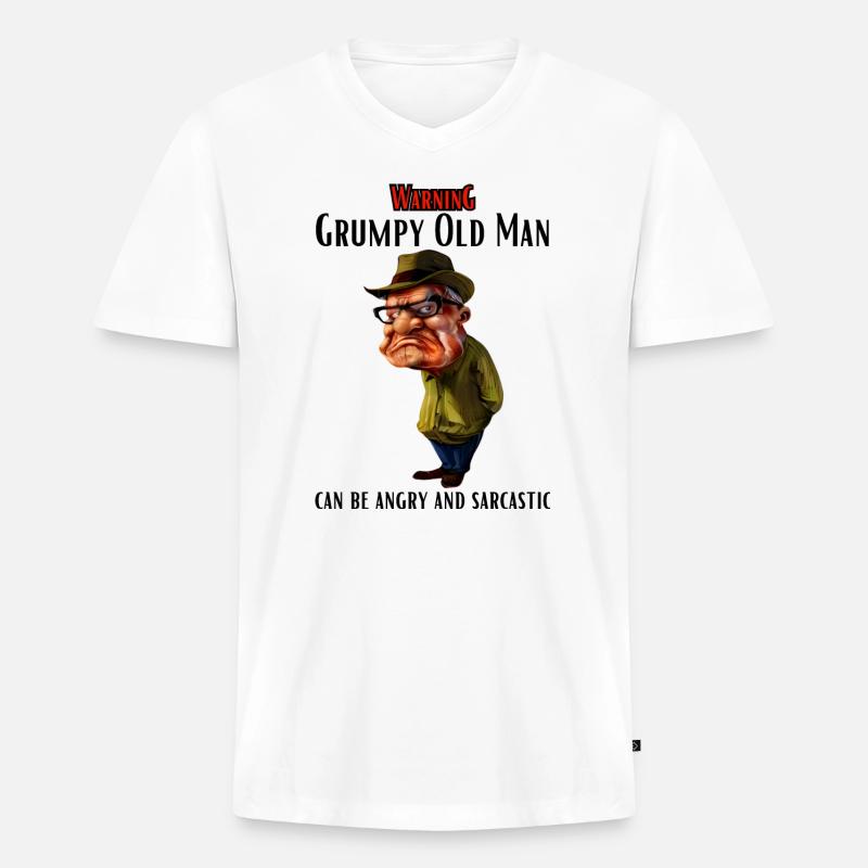 Warning Grumpy Old Man - Männer Premium Bio T-Shirt mit V-Ausschnitt - Weiß