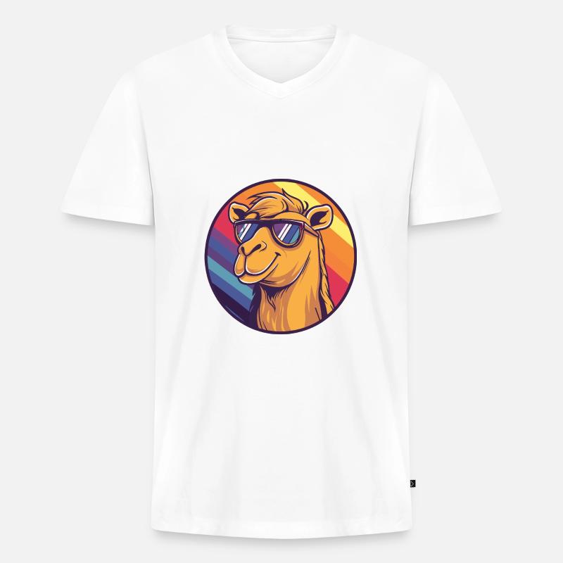 Kamel Comic Cool Sommer - Männer Premium Bio T-Shirt mit V-Ausschnitt - Weiß
