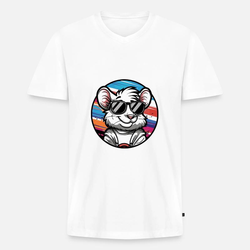 Maus Comic Cool Sommer - Männer Premium Bio T-Shirt mit V-Ausschnitt - Weiß