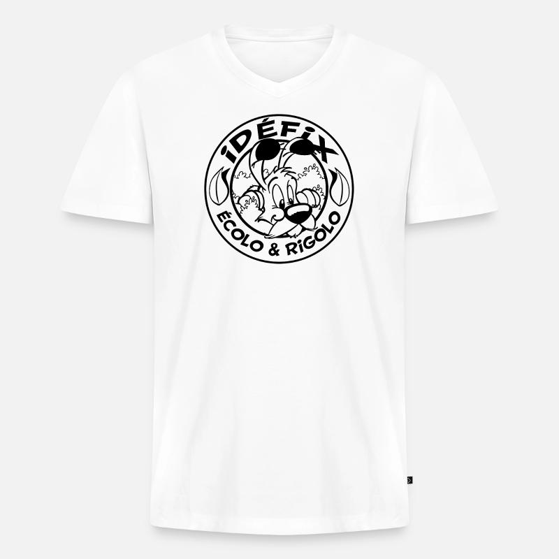 Asterix & Obelix - Idefix Ecolo & Rigolo - Männer Premium Bio T-Shirt mit V-Ausschnitt - Weiß