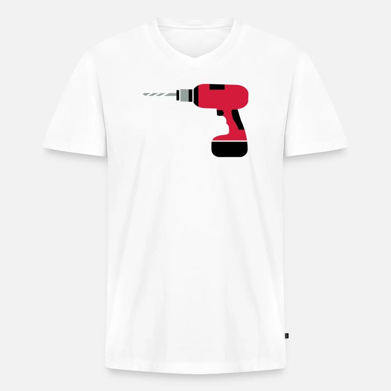Akkubohrer - Männer Premium Bio T-Shirt mit V-Ausschnitt - Weiß