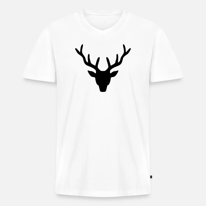 Hirschgeweih - Männer Premium Bio T-Shirt mit V-Ausschnitt - Weiß