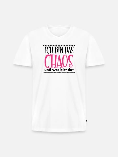 Ich bin das Chaos Geschenk - Männer Premium Bio T-Shirt mit V-Ausschnitt - Weiß