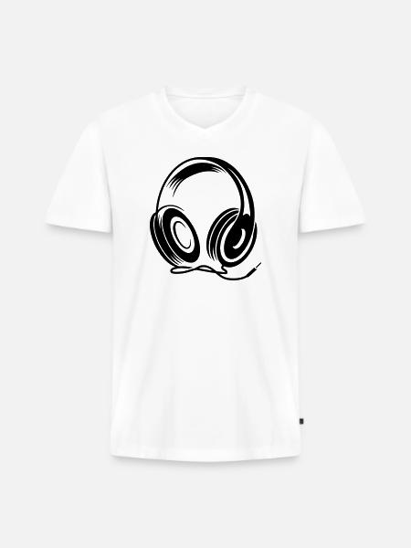 a headphone with cable - Men's Premium Organic T-shirt with V-neck - white