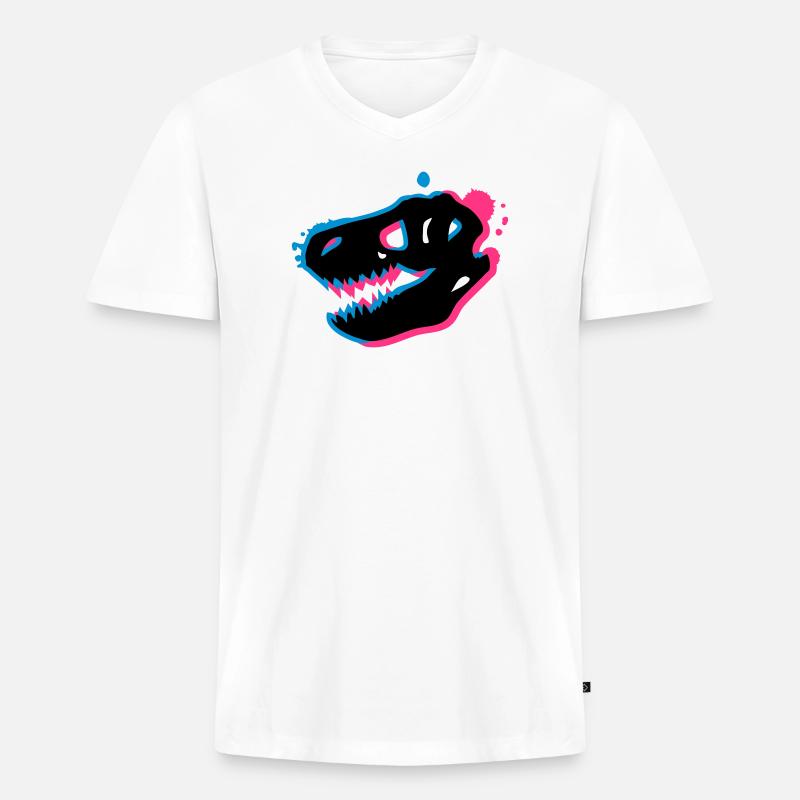 T Rex Schädel 3-D - Männer Premium Bio T-Shirt mit V-Ausschnitt - Weiß