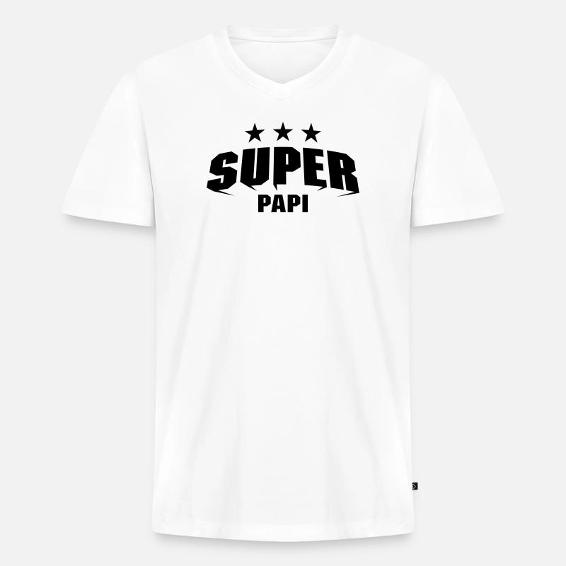 Super Papi - Männer Premium Bio T-Shirt mit V-Ausschnitt - Weiß