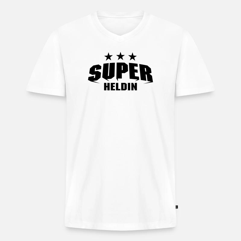 Super Heldin - Männer Premium Bio T-Shirt mit V-Ausschnitt - Weiß