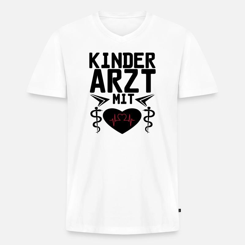 Kinderarzt mit Herz Geschenk - Männer Premium Bio T-Shirt mit V-Ausschnitt - Weiß